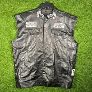 Sons of Anarchy SAMCRO Biker Vest Men of Mayhem President Black Faux Leather L